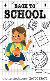 Back to School Banner - Colorful Vector Design with School Supplies and Backpacks. Perfect for Social Media, Websites.Vector flat illustration