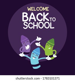 back to school banner, colorful welcome back to school template, crayons vector illustration design