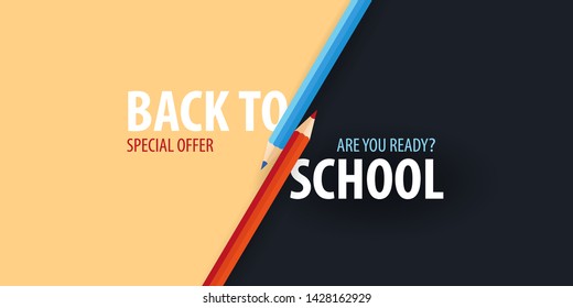 Back to School banner with colour pencils and hand draw doodle backgrounds. Vector illustration