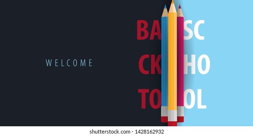 Back to School banner with colour pencils and hand draw doodle backgrounds. Vector illustration