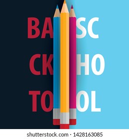 Back to School banner with colour pencils and hand drawn doodle backgrounds. Vector illustration