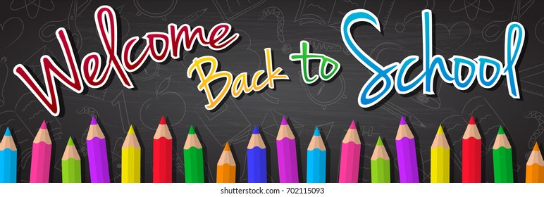 Back to School - banner with coloured pencils. Vector.