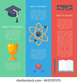 Back to school banner concept flat design vector illustration. Concept of education and learning. Knowledge sign.