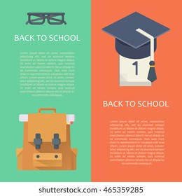 Back to school banner concept flat design vector illustration. Concept of education and learning. Knowledge sign.