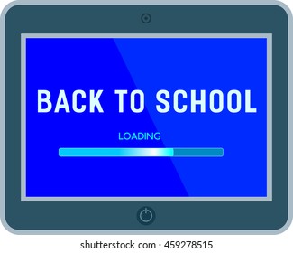 Back to school banner concept. Idea for typography welcome poster with element of border frame. Announcement text, loading bar on display screen. Background of school invitation. Vector illustration