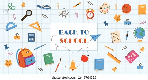 Back to school banner. back to school concept with school items and elements. vector banner design