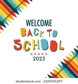 Back to school banner concept. Modern illustration of colorful crayon pencils frame and text. Student, pupil. Trendy vector illustration for card, web banner design.