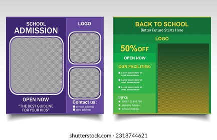 Back to school banner design. School or college admission online post or leaflet template. 