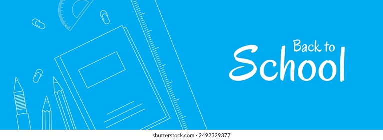 Back to school banner design. Education concept background with school supplies doodle. Vector illustration