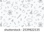 Back to school banner design with hand drawn school accessorises seamless pattern