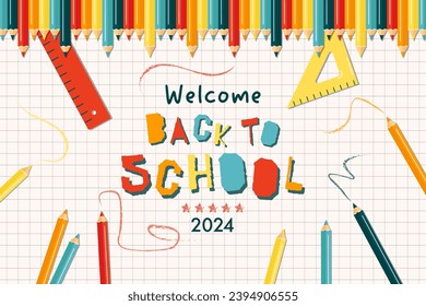 De vuelta al diseño de pancartas escolares. Ilustración moderna de los coloridos lápices de colores marco y texto. Estudiante, alumno. Ilustración vectorial de moda para diseño de tarjetas, banner web.