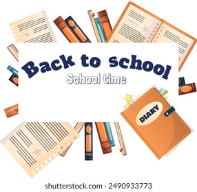 Back to school banner design. Modern illustration of colorful crayon pencils frame and text. Student, pupil. Trendy illustration for card, web banner design.