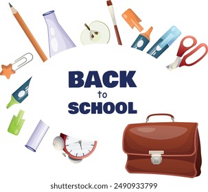 Zurück zum Banner-Design. Moderne Illustration von bunten Buntstiften Rahmen und Text. Student, Schüler. Trendy Illustration für Karte, Web Banner Design.