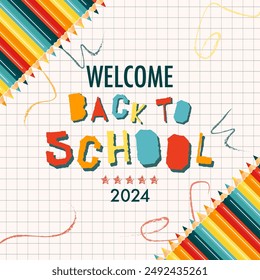 Back to school banner design. Modern illustration of colorful pencils frame and text. Student, pupil. Trendy vector illustration for card, web banner design.