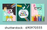 Back to school banner design set with lettering and school supplies. Realistic vector illustration