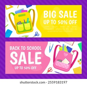 Back to School Banner Design with Supply Vector Template