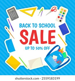 Back to School Banner Design with Supply Vector Template