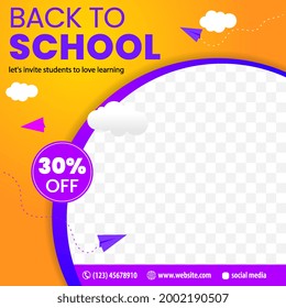 Back to school banner design template with replace image 30% off best for media promotion on website and social media