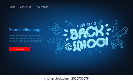 Back to school banner with doodling elements. Web banner template