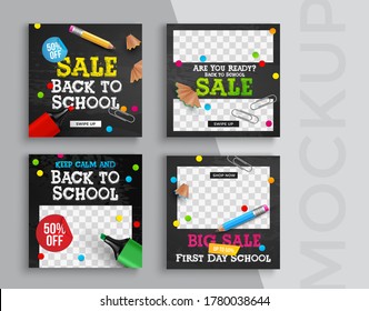 Back to school banner editable template. Set of social media mobile app for shopping, sale, product promotion. 