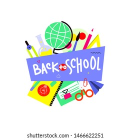 Back to school banner, flat design, background template vector illustration with lettering quote. EPS10