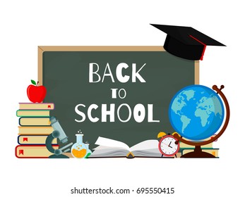 Back to school banner with flat design. Vector illustration.