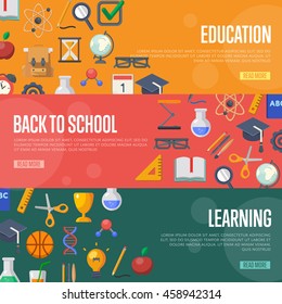 Back to school banner with flat vector icons. 