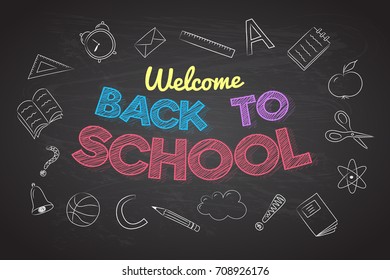 Back to School - banner with funny hand drawn sketch. Vector.