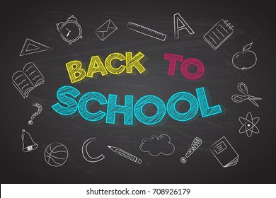 Back to School - banner with funny hand drawn sketch. Vector.
