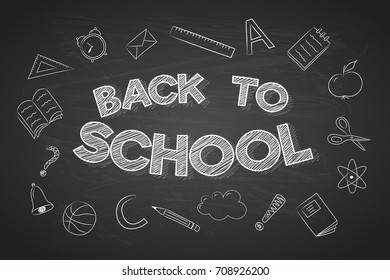Back to School - banner with funny hand drawn sketch. Vector.