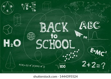 Back to school banner. Green school board with inscriptions. Vector illustration.