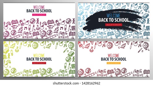 Back to School banner with hand draw doodle background. Vector illustration