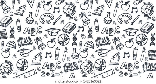 Back to School banner with hand draw doodle background. Vector illustration