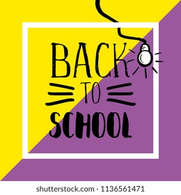 Back to school banner with hand drawn typography and light bulb on punchy pastel background.