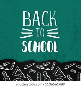 Back to school banner with hand drawn creative student equipments.