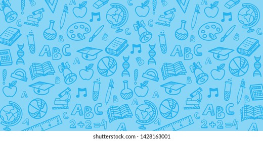 Back to School banner with hand drawn doodle background. Vector illustration
