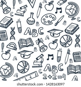 Back to School banner with hand drawn doodle background. Vector illustration