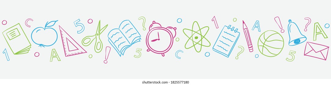 Back to School banner with hand drawn icons. Vector