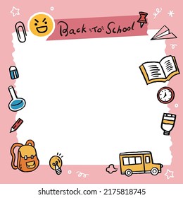 Back to School banner with hand drawn line art icons of education