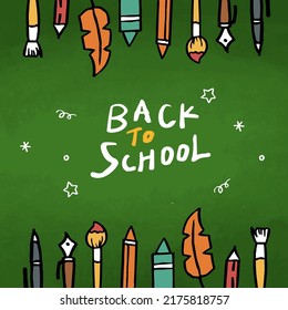Banner von Zurück zur Schule mit handgezeichneten Kunstsymbolen für Bildung