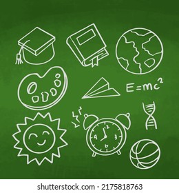 Back to School banner with hand drawn line art icons of education