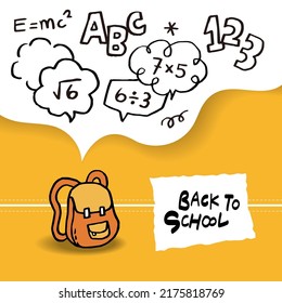 Back to School banner with hand drawn line art icons of education