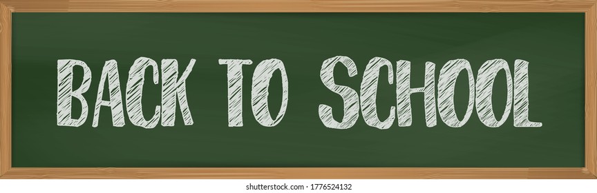 Back To School Banner Or Header. Green Chalkboard With Wooden Frame And Lettering. 3d Realistic Vector Illustration.