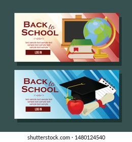 back to school banner horizontal school goods vector illustration