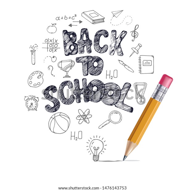 Back School Banner Icons Hand Drawing3d Stock Vector Royalty Free