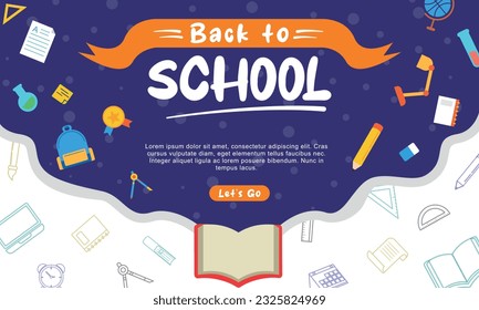 Back to school banner illustration with funny design, good for banner school, uiux design, landing page