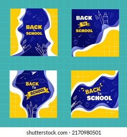 Back to school banner instagram set. Colorful back to school templates for invitations, posters, banners, promotions, sales etc