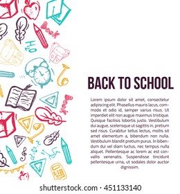 Back to School banner isolated on white background with doodle elements. Vector illustration can be used for greeting cards, clothes