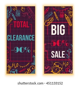 Back to School banner isolated on white background with doodle elements. Vector illustration can be used for greeting cards, clothes