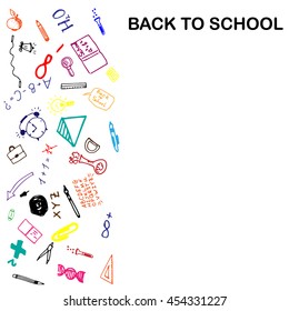 Back to School banner isolated on white background with doodle elements. Vector illustration